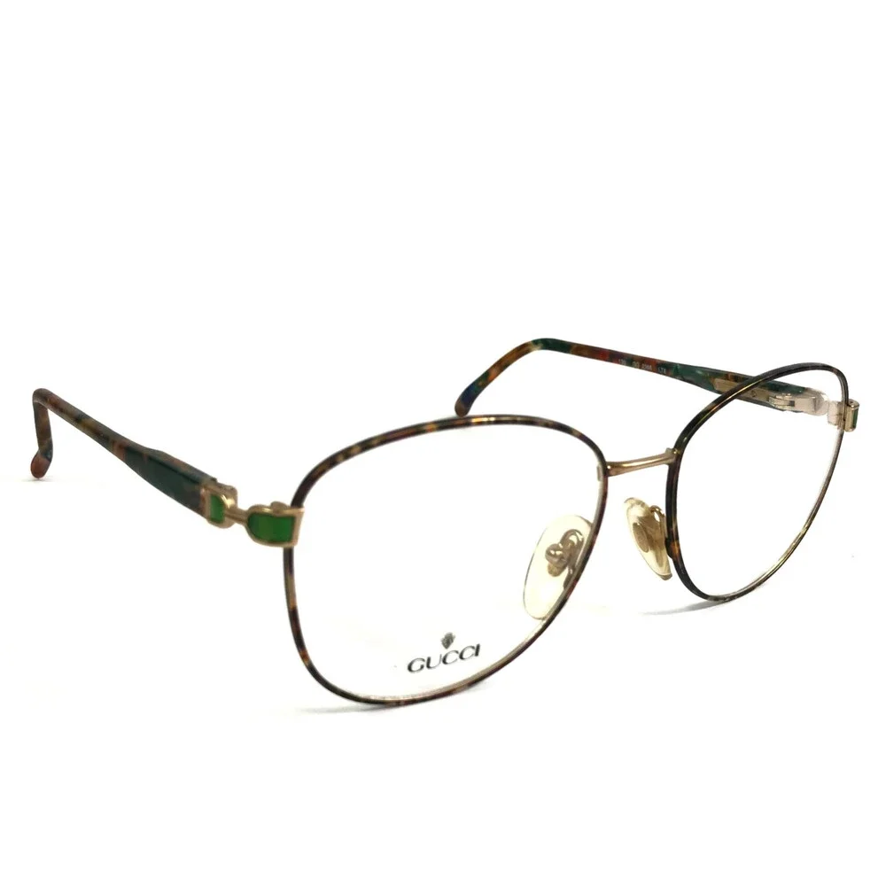 Vintage Gucci Eyeglasses Frames GG2366 LT8 Brown Green Gold Horsebit 53-16-130